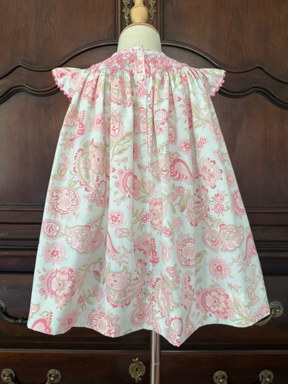 Shrimp & Grits Pink Floral Smocked Bishop Dress 12M Boutique Easter Spring - Picture 6 of 8